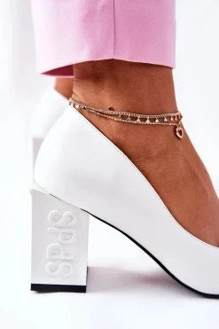 Skórzane Czółenka Na Słupku Białe Cherith