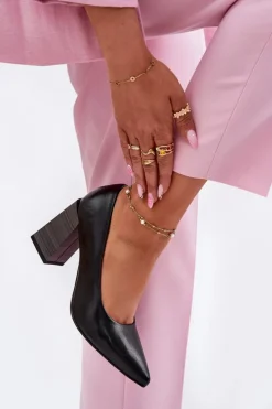 Skórzane Czółenka Na Słupku Czarne Gregosa