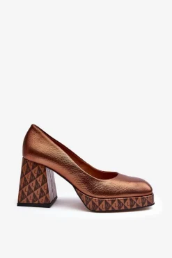 Skórzane Czółenka Na Słupku Laura Messi 259/819-821 Miedziane