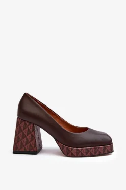 Skórzane Czółenka Na Słupku Laura Messi 259/236-820 Brązowe