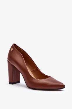 Skórzane Czółenka Na Słupku Laura Messi 2624/237 Brązowe