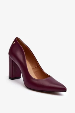 Skórzane Czółenka Na Słupku Laura Messi 2624/228 Bordowe