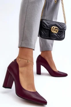 Skórzane Czółenka Na Słupku Laura Messi 2624/228 Bordowe