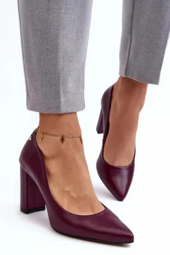 Skórzane Czółenka Na Słupku Laura Messi 2624/228 Bordowe