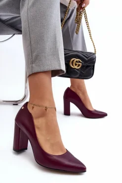 Skórzane Czółenka Na Słupku Laura Messi 2624/228 Bordowe