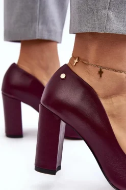 Skórzane Czółenka Na Słupku Laura Messi 2624/228 Bordowe