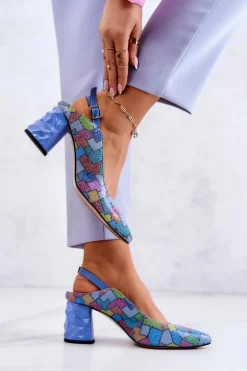 Skórzane Czółenka Na Słupku Maciejka 05427-06 Multikolor