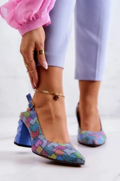 Skórzane Czółenka Na Słupku Maciejka 05427-06 Multikolor