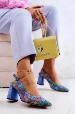 Skórzane Czółenka Na Słupku Maciejka 05427-06 Multikolor