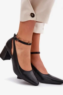 Skórzane Czółenka Na Słupku Maciejka K6816-01 Czarne