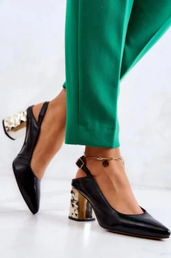 Skórzane Czółenka Na Słupku Maciejka 05427-01 Czarne