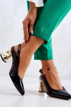 Skórzane Czółenka Na Słupku Maciejka 05427-01 Czarne