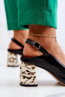 Skórzane Czółenka Na Słupku Maciejka 05427-01 Czarne