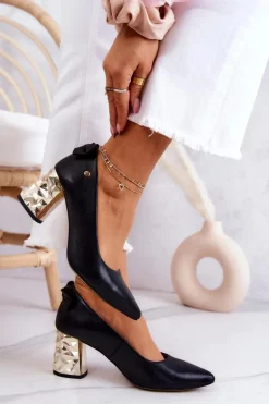 Skórzane Czółenka Na Słupku Maciejka 05334-01 Czarne