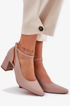 Skórzane Czółenka Na Słupku Maciejka K6816-04 Beżowe