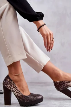 Skórzane Czółenka Na Słupku Maciejka 02629-02 Brązowe