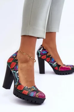 Skórzane Czółenka Na Słupku Maciejka 02629-56 Multikolor