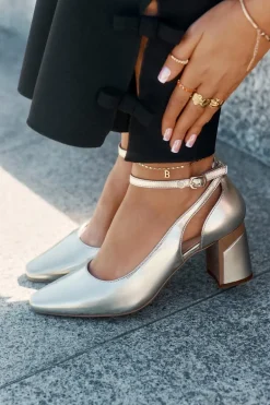 Skórzane Czółenka Na Słupku Maciejka K6816-25 Złote