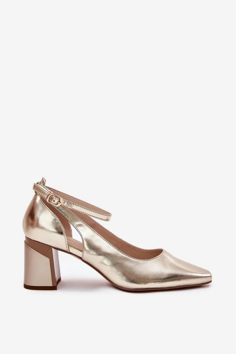 Skórzane Czółenka Na Słupku Maciejka K6816-25 Złote