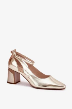 Skórzane Czółenka Na Słupku Maciejka K6816-25 Złote