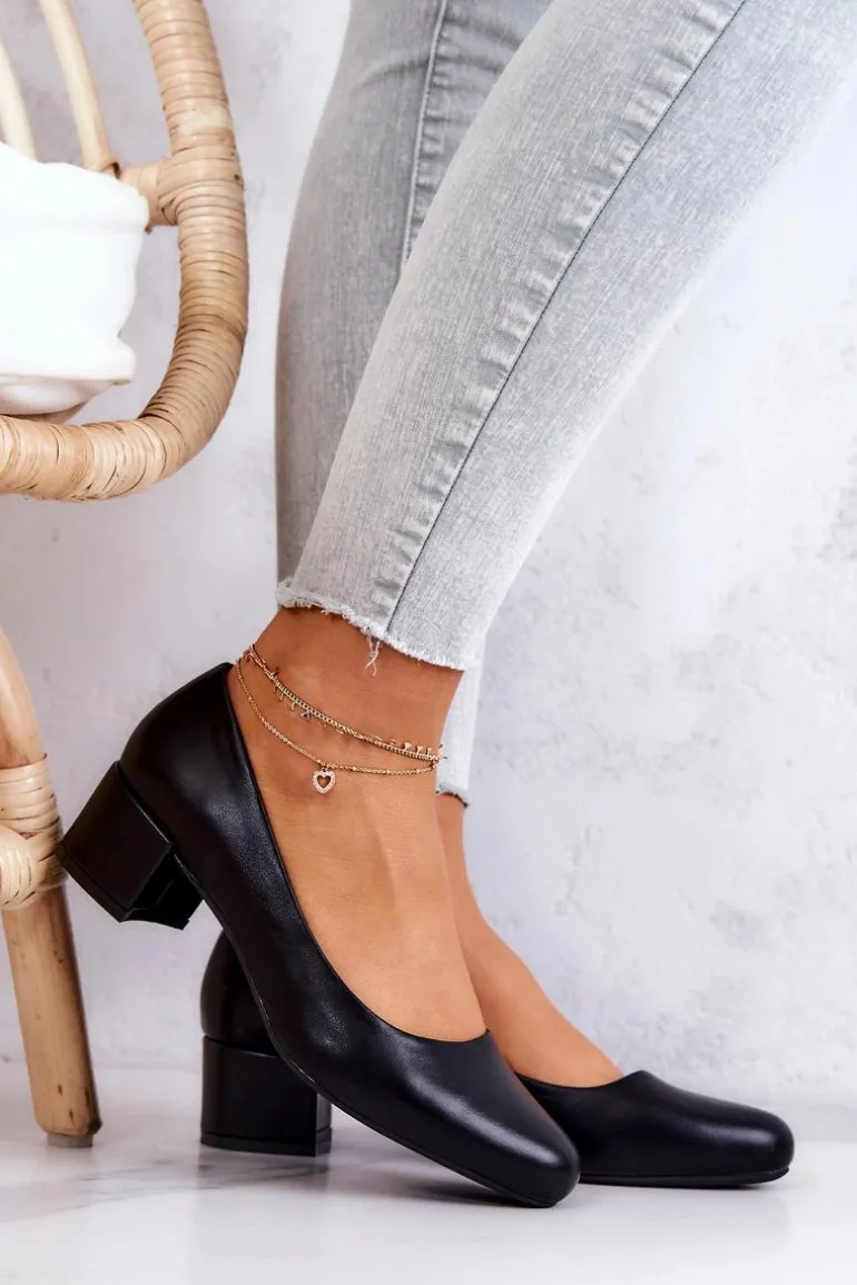 Skórzane Czółenka Na Słupku Sergio Leone PB291 Czarne