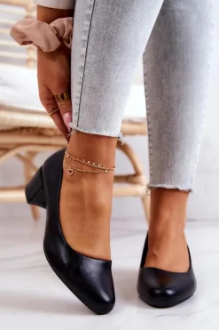 Skórzane Czółenka Na Słupku Sergio Leone PB291 Czarne