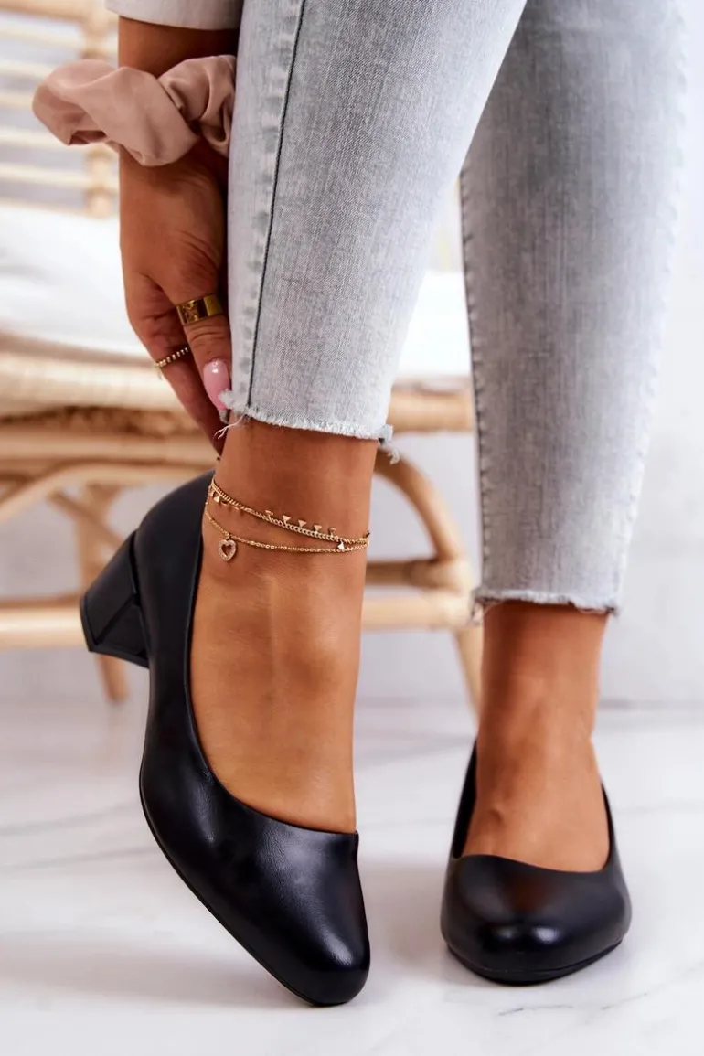 Skórzane Czółenka Na Słupku Sergio Leone PB291 Czarne