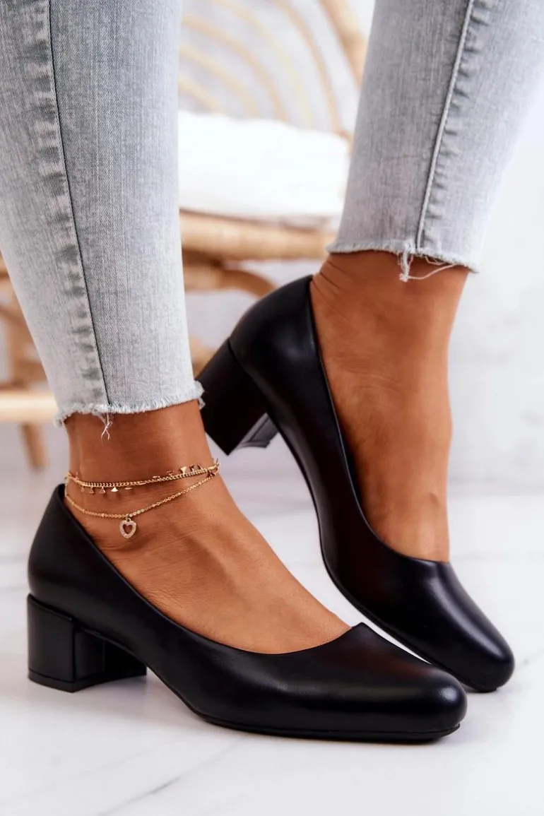 Skórzane Czółenka Na Słupku Sergio Leone PB291 Czarne