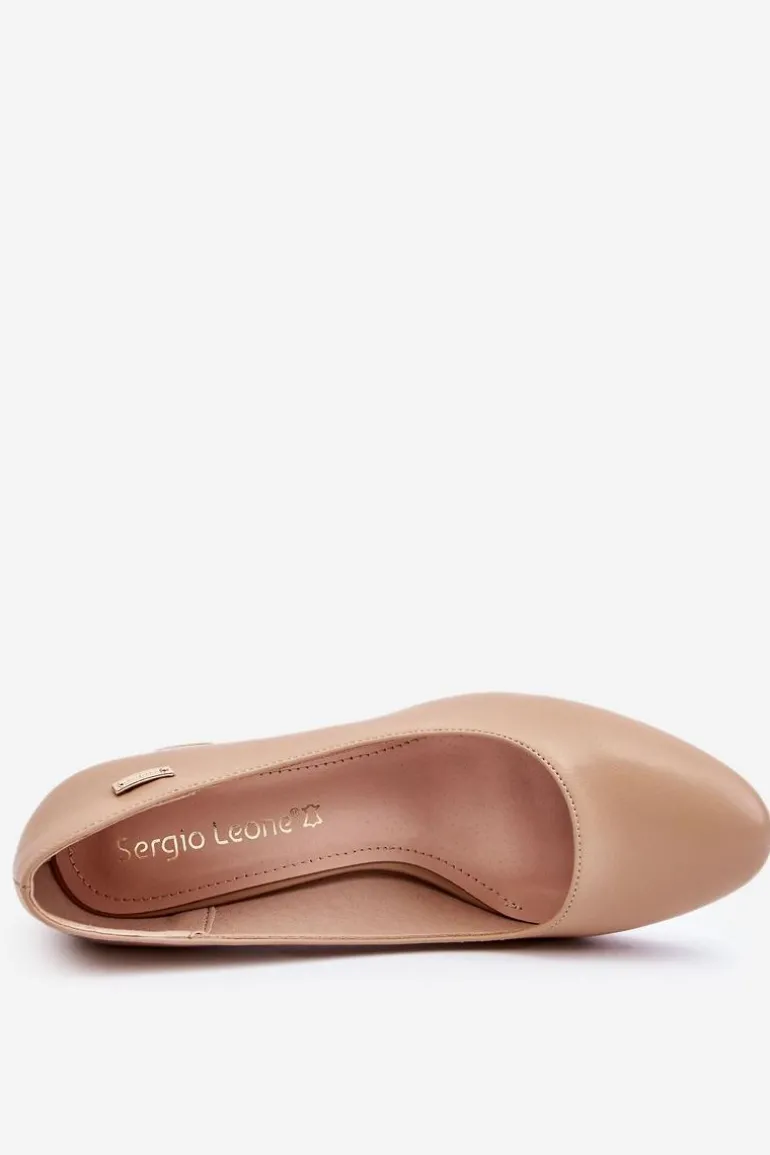 Skórzane Czółenka Na Słupku Sergio Leone PB178 Beżowe