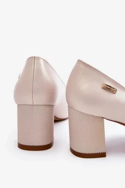 Skórzane Czółenka Na Słupku Sergio Leone PB178 Perła Beżowe