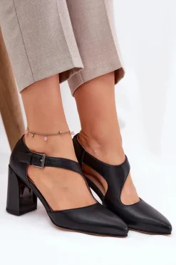 Skórzane Czółenka Na Słupku Z Klamrą Vinceza 91133 Czarne
