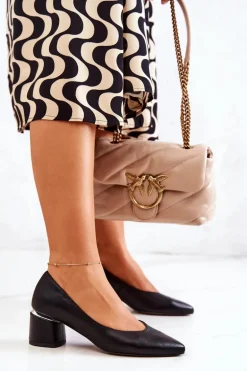 Skórzane Czółenka Nosek W Szpic Czarne Marilyn