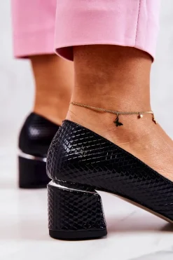 Skórzane Czółenka Nosek W Szpic Granatowe Marilyn