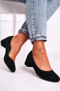 Skórzane Czółenka S.Barski 20-L1 Czarne