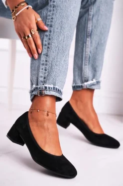 Skórzane Czółenka S.Barski 20-L1 Czarne