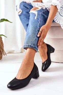 Skórzane Czółenka S.Barski 20-L1 Czarne