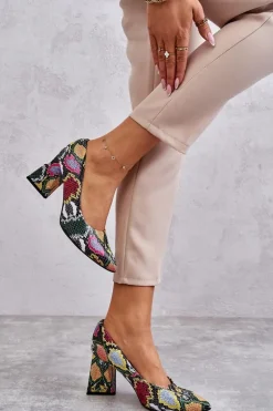 Skórzane Czółenka W Wężowy Wzór Lewski Shoes 3277 Wielobarwne