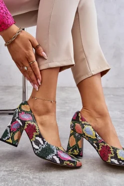Skórzane Czółenka W Wężowy Wzór Lewski Shoes 3277 Wielobarwne