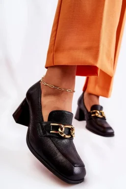 Skórzane Czółenka Z Łańcuchem Laura Messi 2515 Czarne