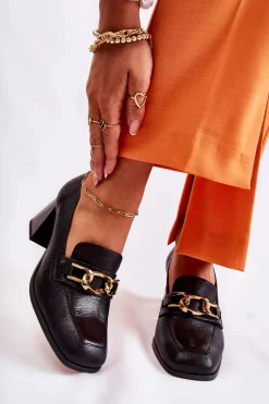 Skórzane Czółenka Z Łańcuchem Laura Messi 2515 Czarne