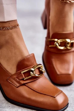 Skórzane Czółenka Z Łańcuchem Laura Messi 2514 Camel