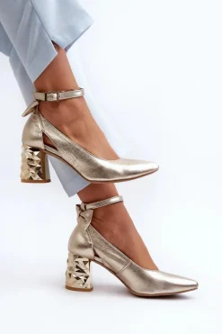 Skórzane Czółenka Z Kokardką Maciejka 05059-25 Złote