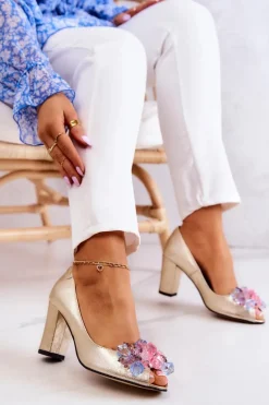 Skórzane Czółenka Z Ozdobą Złote Dayane