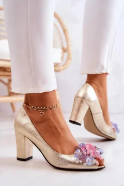 Skórzane Czółenka Z Ozdobą Złote Dayane