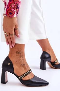 Skórzane Czółenka Z Paskiem Maciejka 05950-01 Czarne