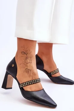 Skórzane Czółenka Z Paskiem Maciejka 05950-01 Czarne