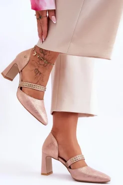 Skórzane Czółenka Z Paskiem Maciejka 05950-33 Różowe