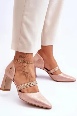 Skórzane Czółenka Z Paskiem Maciejka 05950-33 Różowe