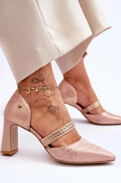 Skórzane Czółenka Z Paskiem Maciejka 05950-33 Różowe