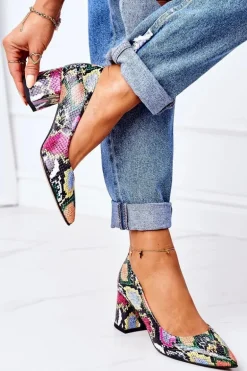 Skórzane Czółenka Z Wężowym Wzorem Lewski Shoes 2801 Kolorowe
